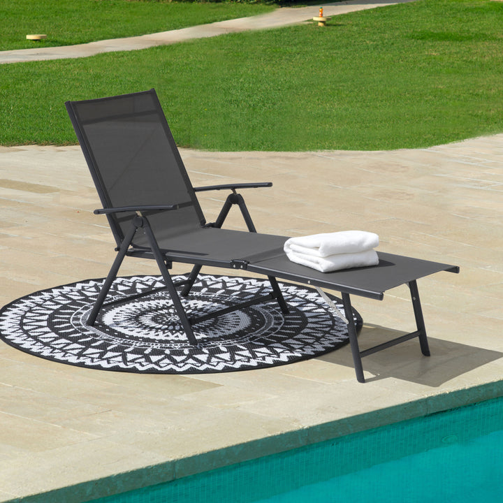 Chaise Lounge Chairs, Aluminum Folding Outdoor Chairs with Breathable Textile Fabric, 5 Position Adjustable Back Patio Recliner for Pool Side Beach Deck Yard