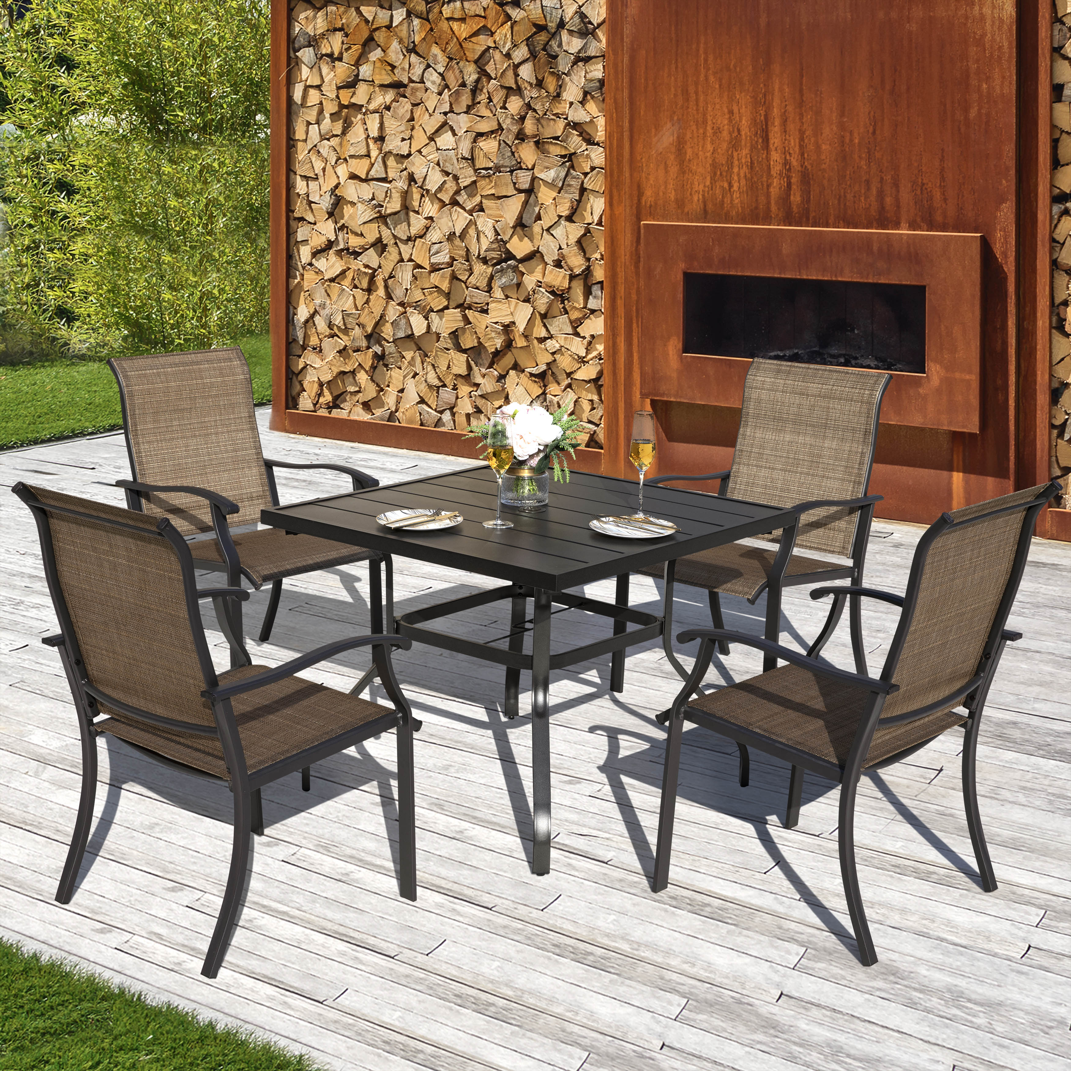 Square patio dining discount table seats 4