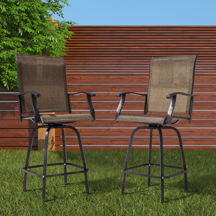 Outdoor Patio Swivel Bar Stools, All-Weather Textilene, Brown