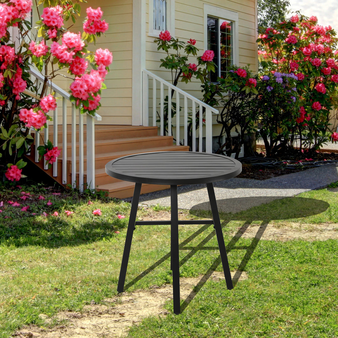 Outdoor 29 Inch Round Bistro Table with Powder-coated Iron Frame