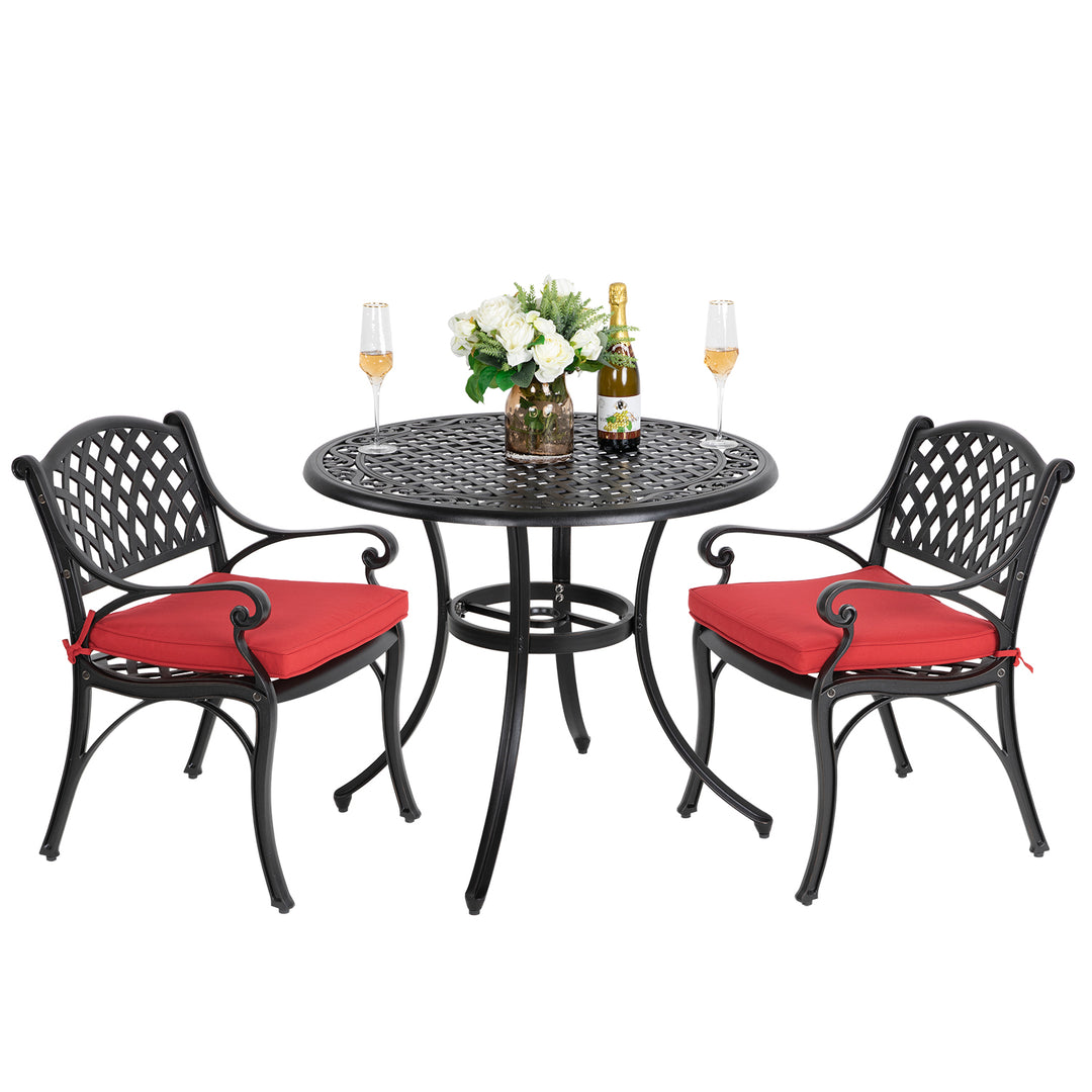 3 Pieces Outdoor Bistro Set Cast Aluminum Patio Dining Set Outdoor Furniture Table with Umbrella Hole for Yard, Balcony