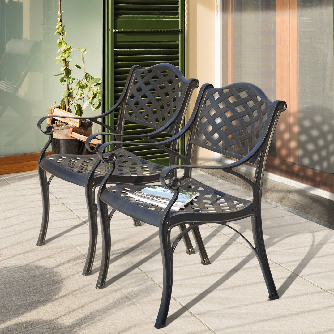 Outdoor 2 Piece Cast Aluminum Bistro Chairs with Black and Gold Powder Coating