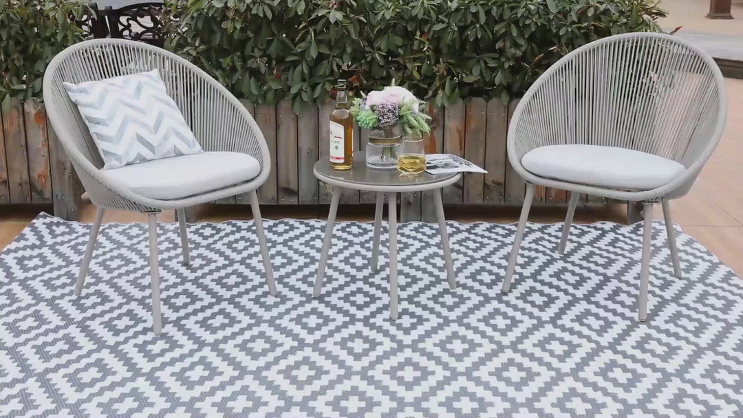 3 Pieces Patio Table Set Outdoor All Weather Woven Rope Patio Conversation Bistro Set with Cushions, Patio Furniture Sets for Balcony, Garden, Balcony, Deck, Backyard