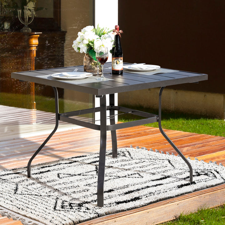 37 Inch Outdoor Square Iron Patio Dining Table with 1.57'' Umbrella Hole