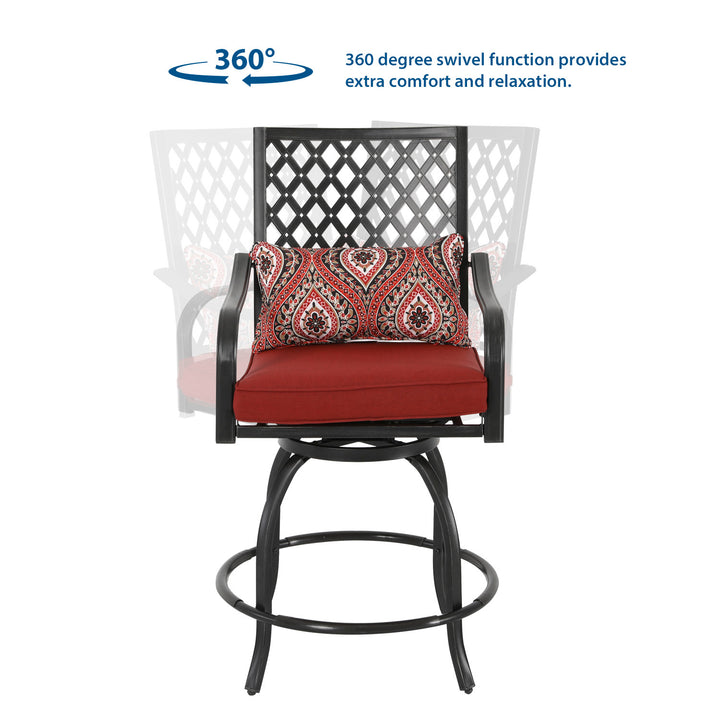 3 Pieces Patio Bistro Set with Swivel Chairs, Cushions, Pillows, Bistro Table with Umbrella Hole
