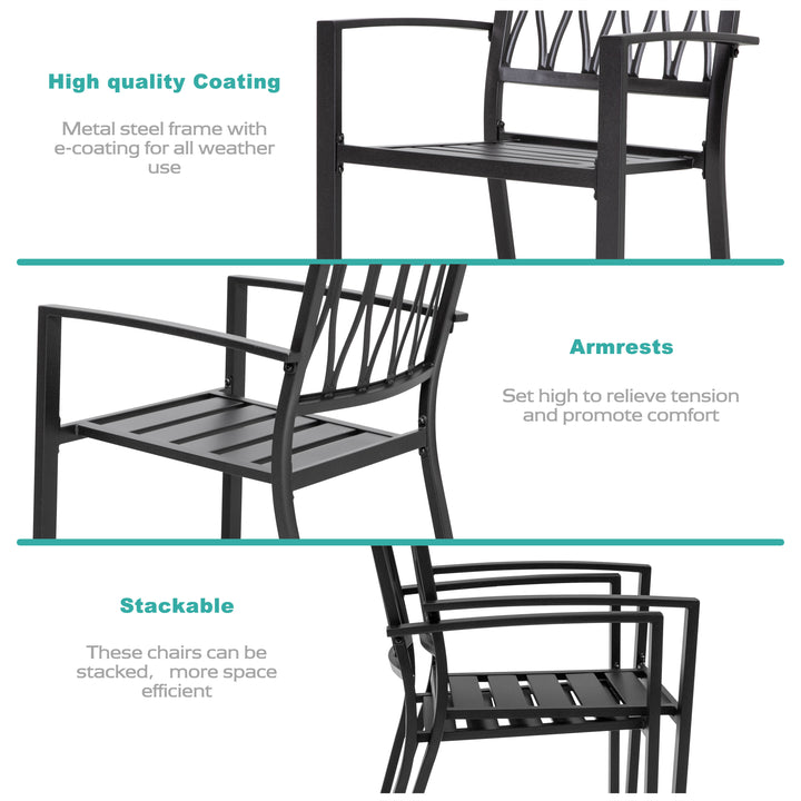 2 Pieces Patio Dining Chairs Set, Iron Outdoor Metal Chairs, Sling Stackable Patio Chairs for Lawn, Garden and Backyard