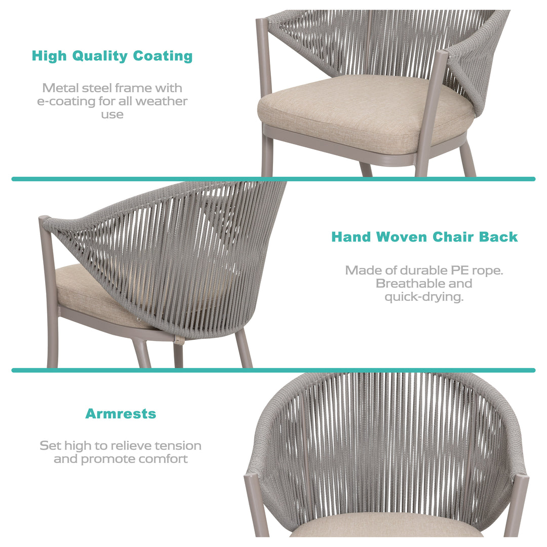 Outdoor 2-Piece Woven Rope Conversation Chair Set, Aluminum