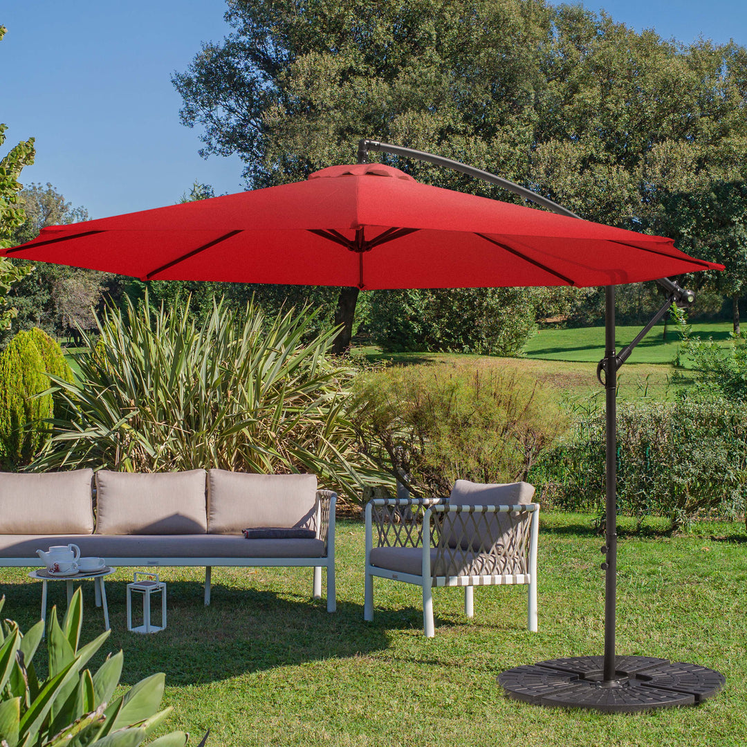 10ft Offset Hanging Patio Umbrella Outdoor Market Cantilever Umbrella w/Easy Tilt Adjustment, Polyester Shade, 8 Ribs for Backyard, Poolside, Lawn and 10ft Offset Hanging Patio Umbrella Outdoor Market Cantilever Umbrella w/Easy Tilt Adjustment, Polyester Shade, 8 Ribs for Backyard, Poolside, Lawn and