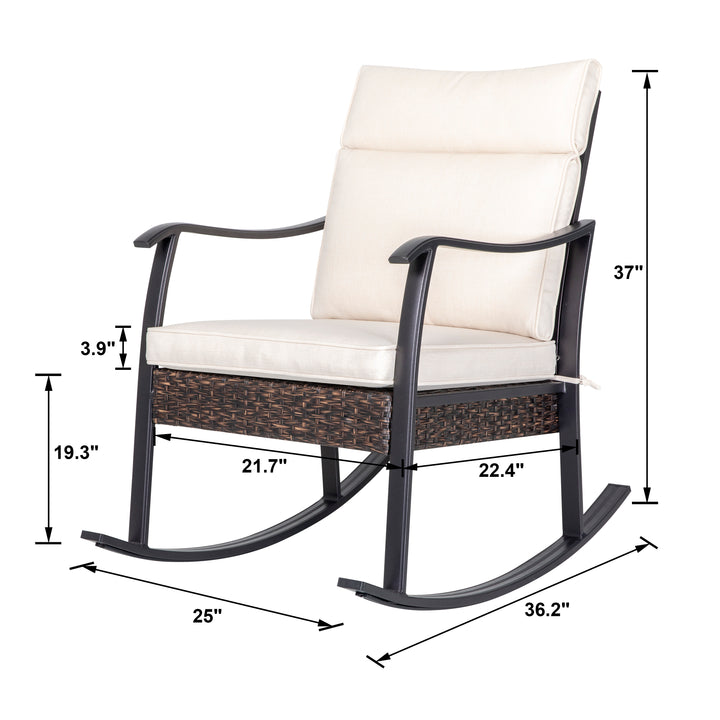 Outdoor Patio Rattan Rocking Single Chair with Padded Cushions