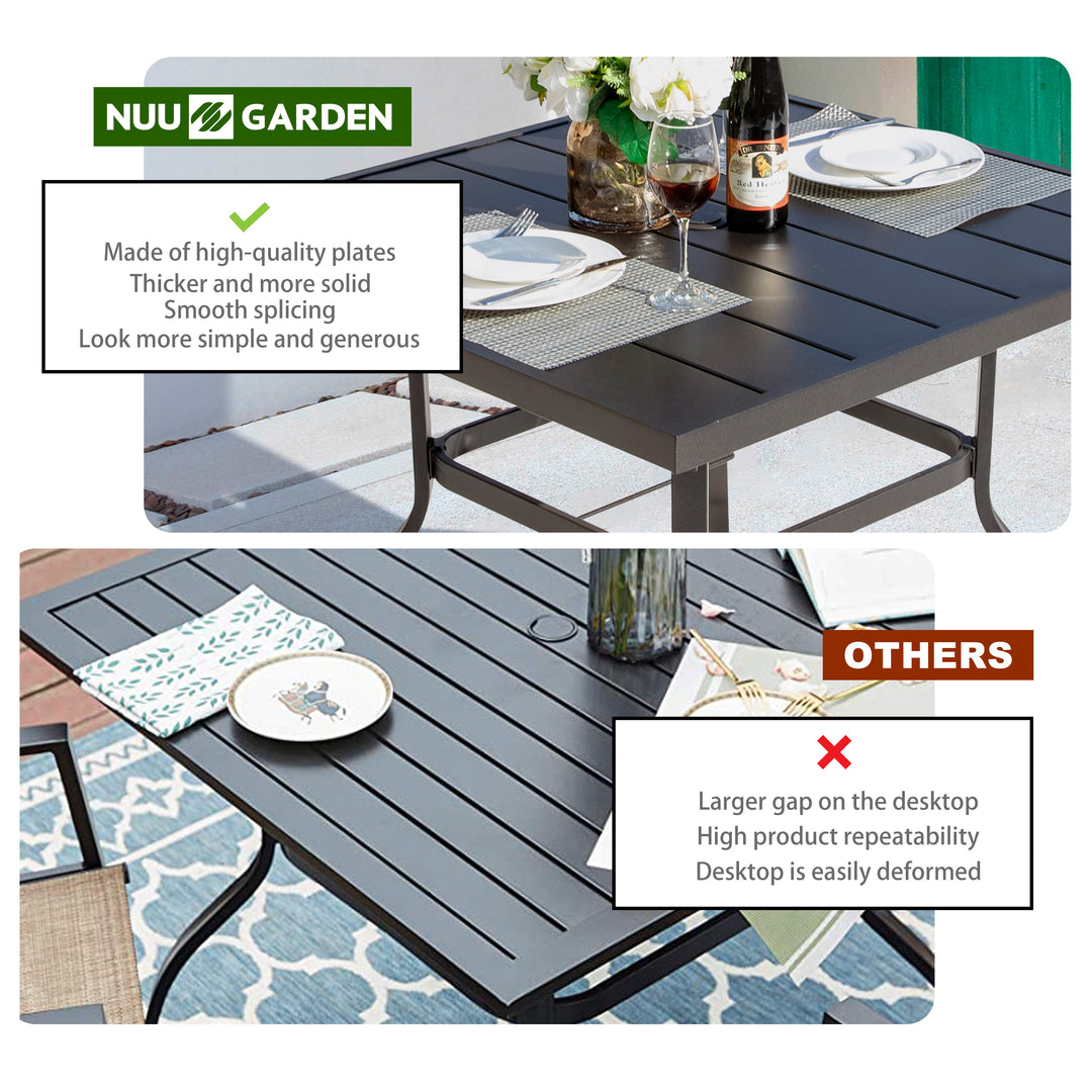 5 Pieces Patio Dining Set, 4 Dining Chairs & 1 Square Steel Dining Table with Umbrella Hole