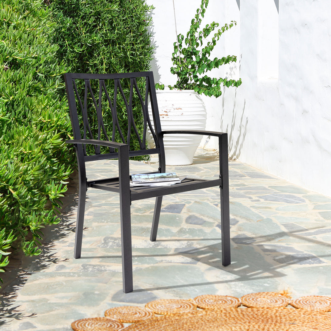 2 Pieces Patio Dining Chairs Set, Iron Outdoor Metal Chairs, Sling Stackable Patio Chairs for Lawn, Garden and Backyard
