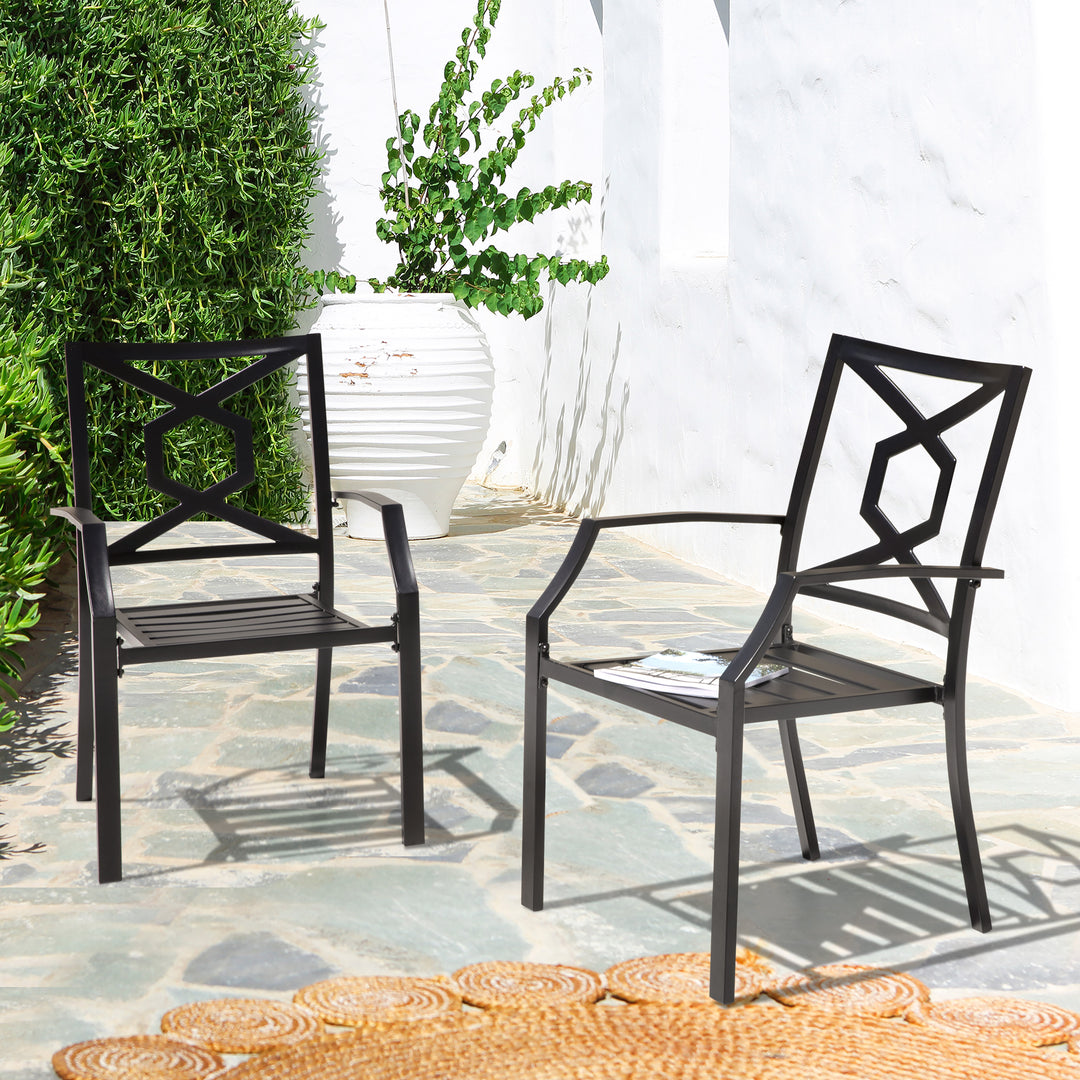 2 Piece Stackable Patio Dining Chairs, Metal Chairs All-Weather Patio Chairs with Armrests for Lawn, Porch and Backyard, Black