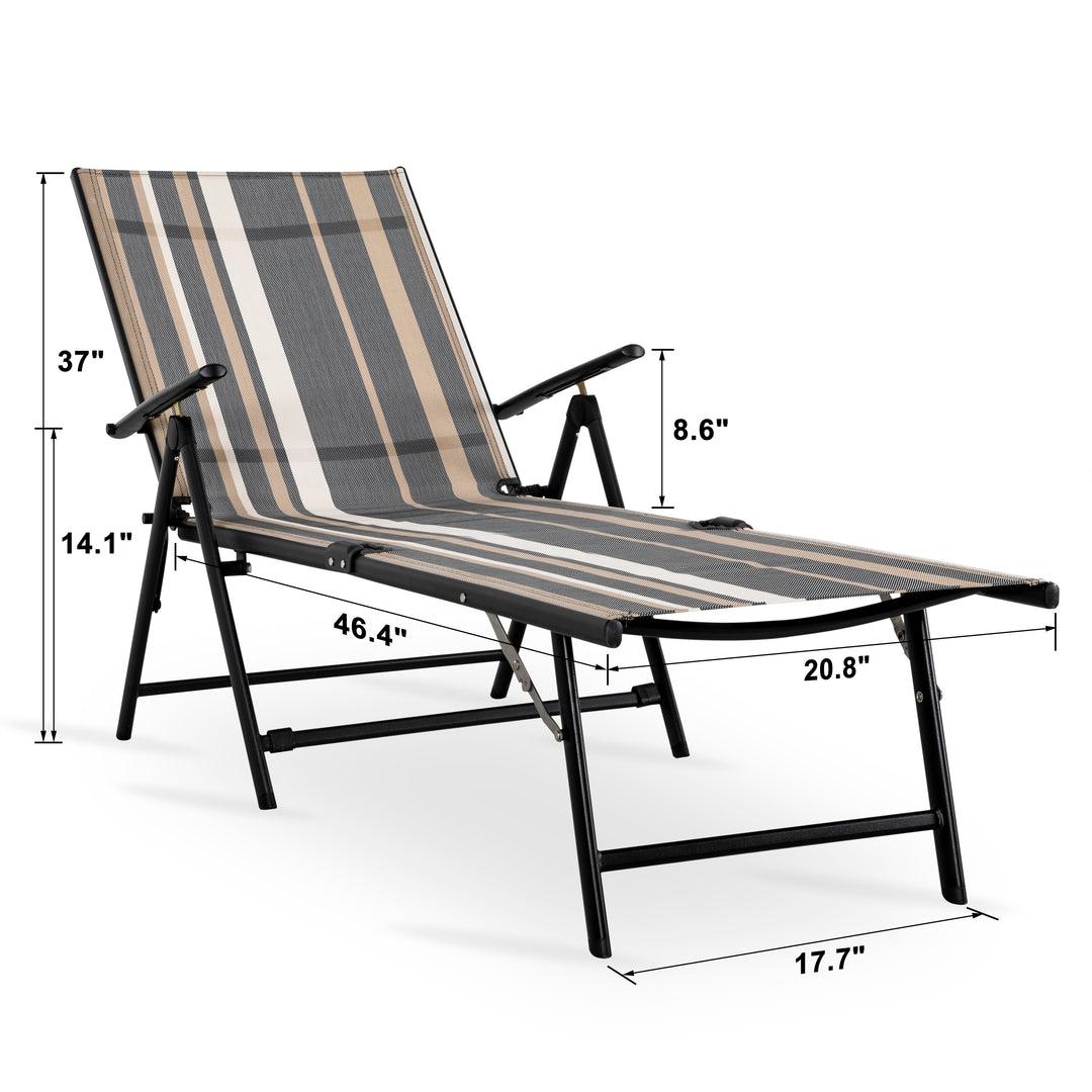 Outdoor Chaise Lounge Chair with 7 Position Adjustable Back, Steel Frame Folding Pool Chairs with Textilene