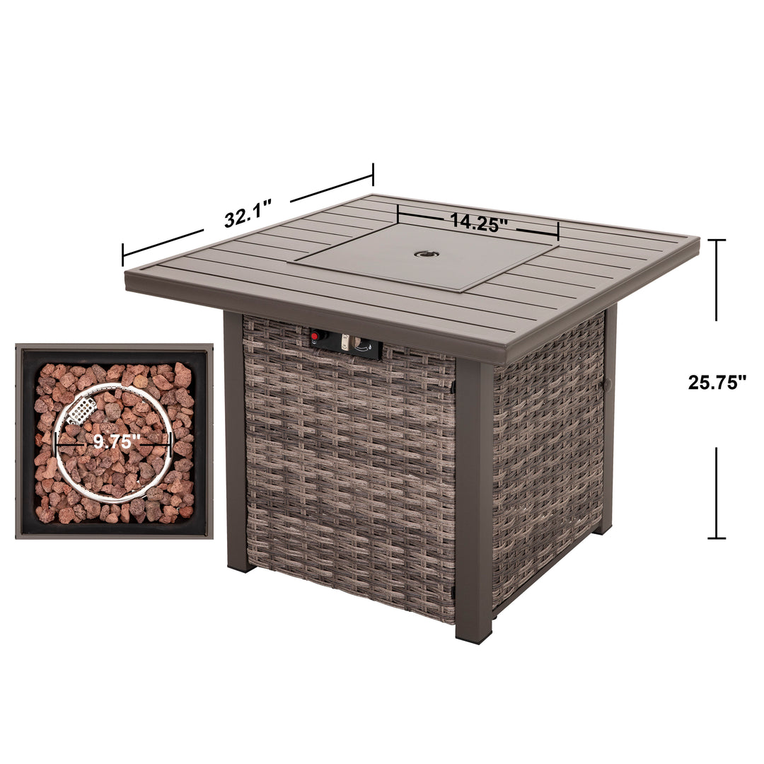 Outdoor 32 Inch 50,000 BTU Propane Gas Fire Pit Table with Cover