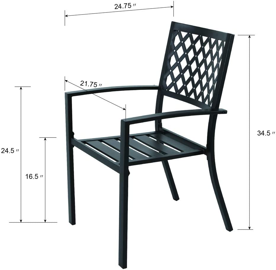 3 Piece Patio Bistro Set, Metal Frame Outdoor Bistro Set with 2 Patio Dining Chairs and 1 Round Slatted Patio Table, Outdoor Furniture Set for Porch, Deck, Black