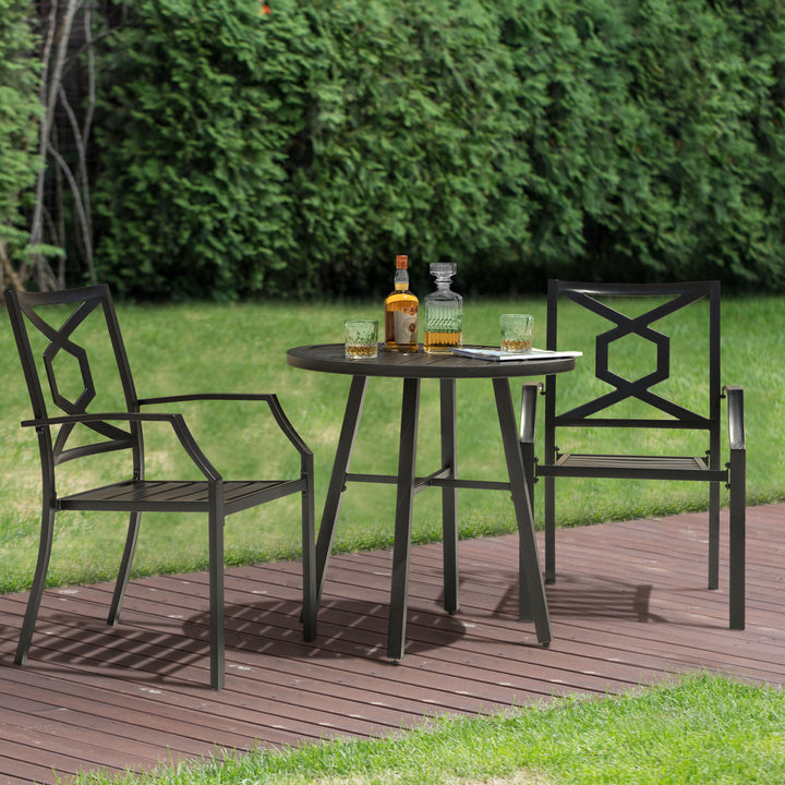 3 Pieces Patio Bistro Set, Iron Outdoor Bistro Set with 2 Patio Dining Chairs and 1 Round Slatted Patio Table, Outdoor Furniture Set for Porch, Backyard