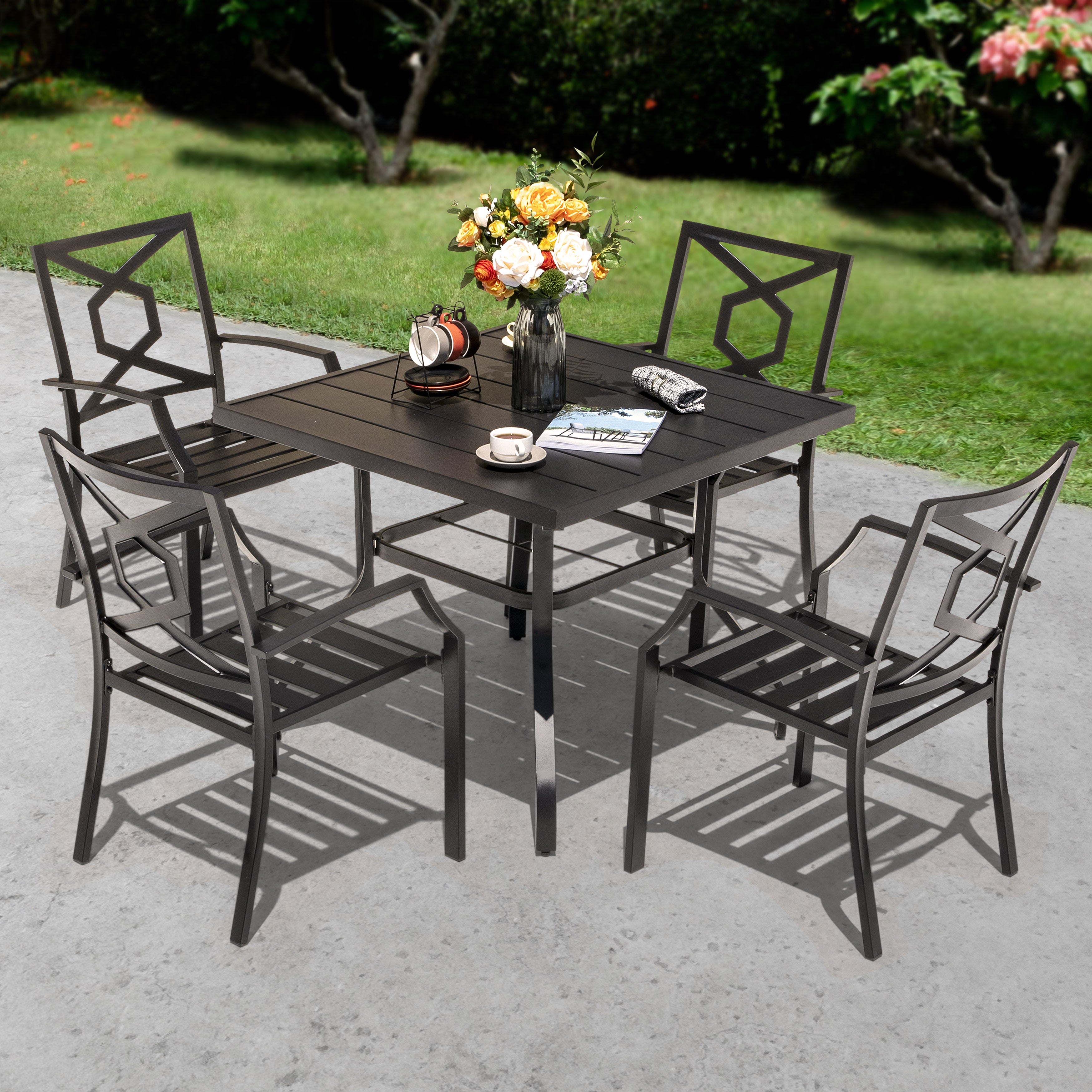 Patio dining set discount with stackable chairs