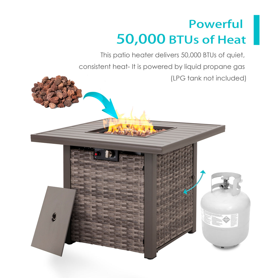 Outdoor 32 Inch 50,000 BTU Propane Gas Fire Pit Table with Cover
