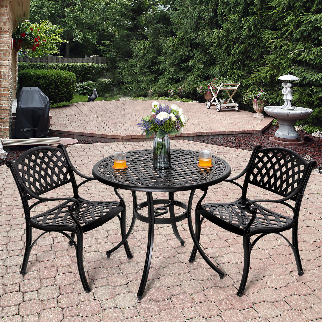 3 Pieces Outdoor Bistro Set Cast Aluminum Patio Dining Set Outdoor Furniture Table with Umbrella Hole for Yard, Balcony