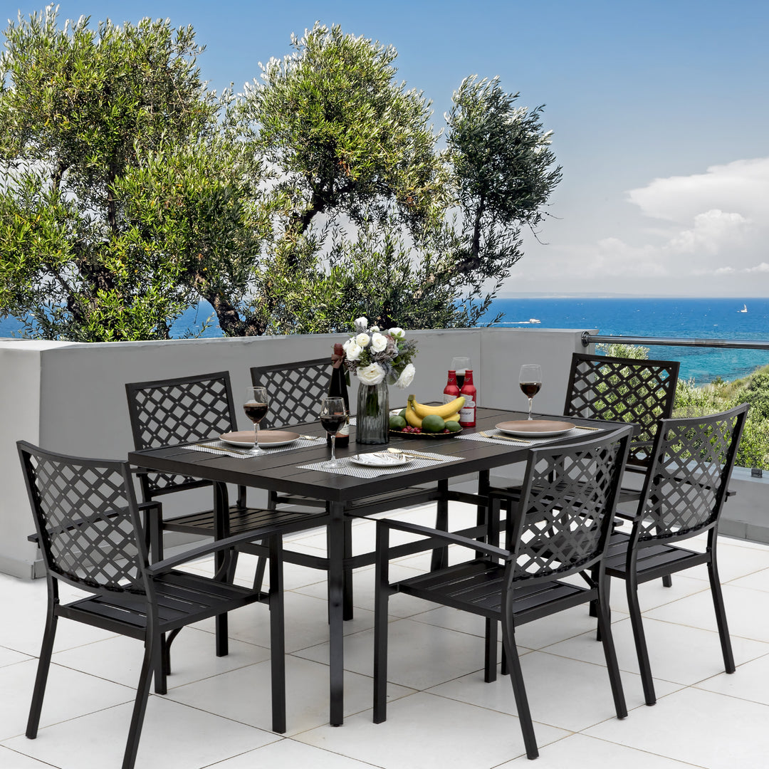 Outdoor 7-Piece Dining Set, Iron Finish, Black with Gold Speckles