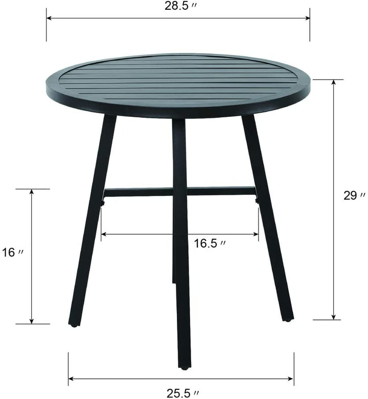 3 Piece Patio Bistro Set, Metal Frame Outdoor Bistro Set with 2 Patio Dining Chairs and 1 Round Slatted Patio Table, Outdoor Furniture Set for Porch, Deck, Black