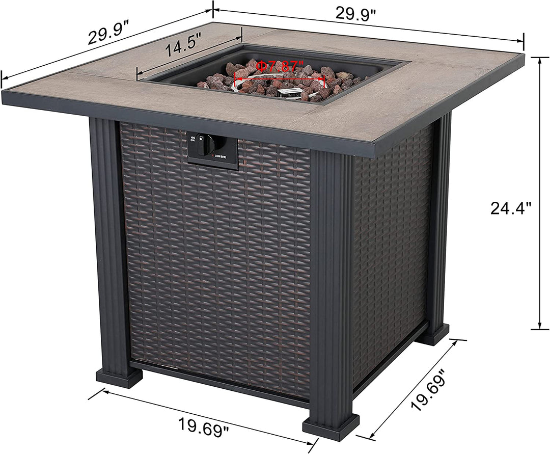 Outdoor 30 Inch 40,000 BTU Propane Gas Fire Pit Table with Cover