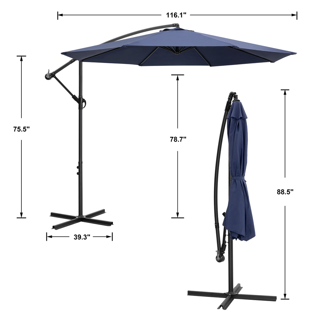 10ft Offset Hanging Patio Umbrella Outdoor Market Cantilever Umbrella w/Easy Tilt Adjustment, Polyester Shade, 8 Ribs for Backyard, Poolside, Lawn and Garden