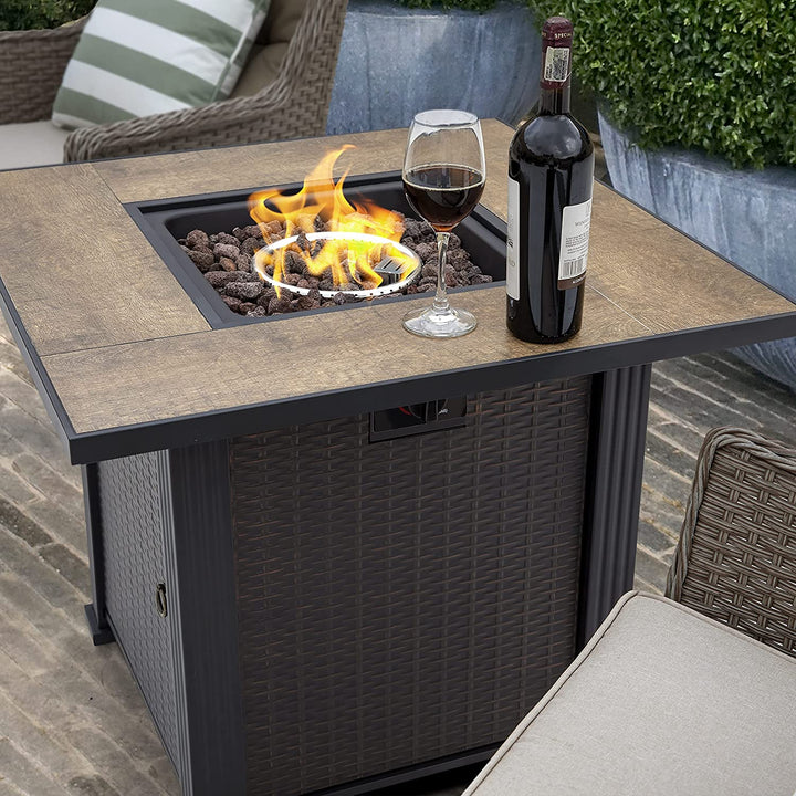 Outdoor 30 Inch 40,000 BTU Propane Gas Fire Pit Table with Cover