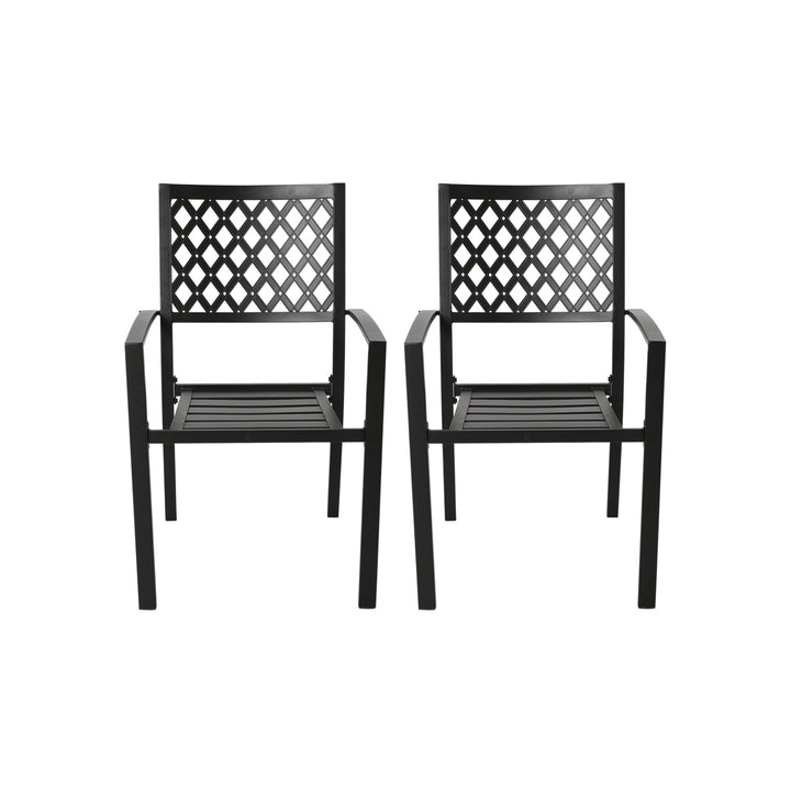 2 Piece Stackable Dining Chairs Set, All-Weather Patio Chairs Metal Chairs for Lawn, Porch and Backyard, Black…