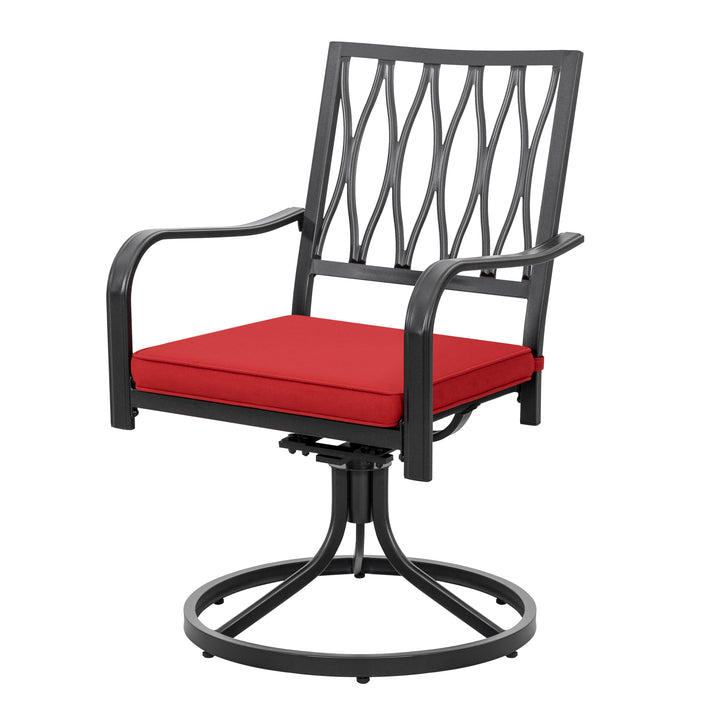 2 Pieces Swivel Bar Height Stools Set, Patio Stools and Bar Chairs with Cushions, Black and Red