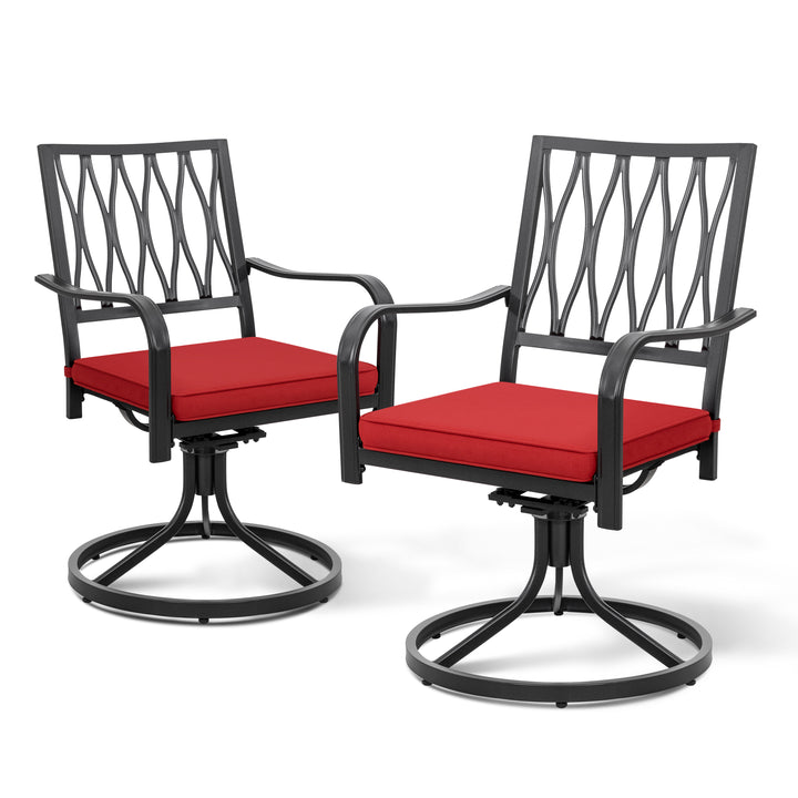 2 Pieces Swivel Bar Height Stools Set, Patio Stools and Bar Chairs with Cushions, Black and Red