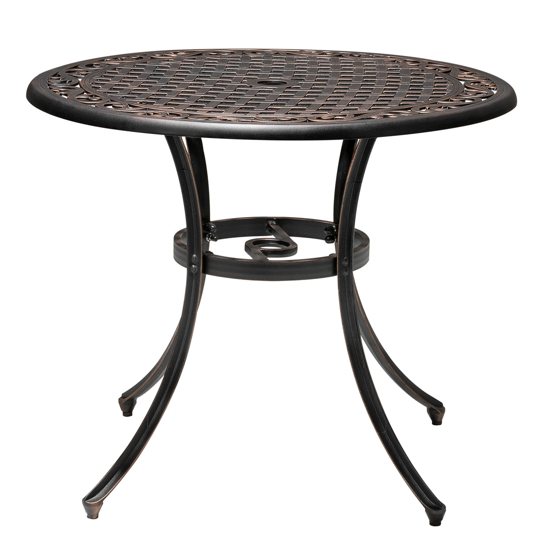 36 Inch Cast Aluminum Patio Table with Umbrella Hole, Indoor Outdoor All Weather Round Patio Bistro Table for Garden, Patio, Yard