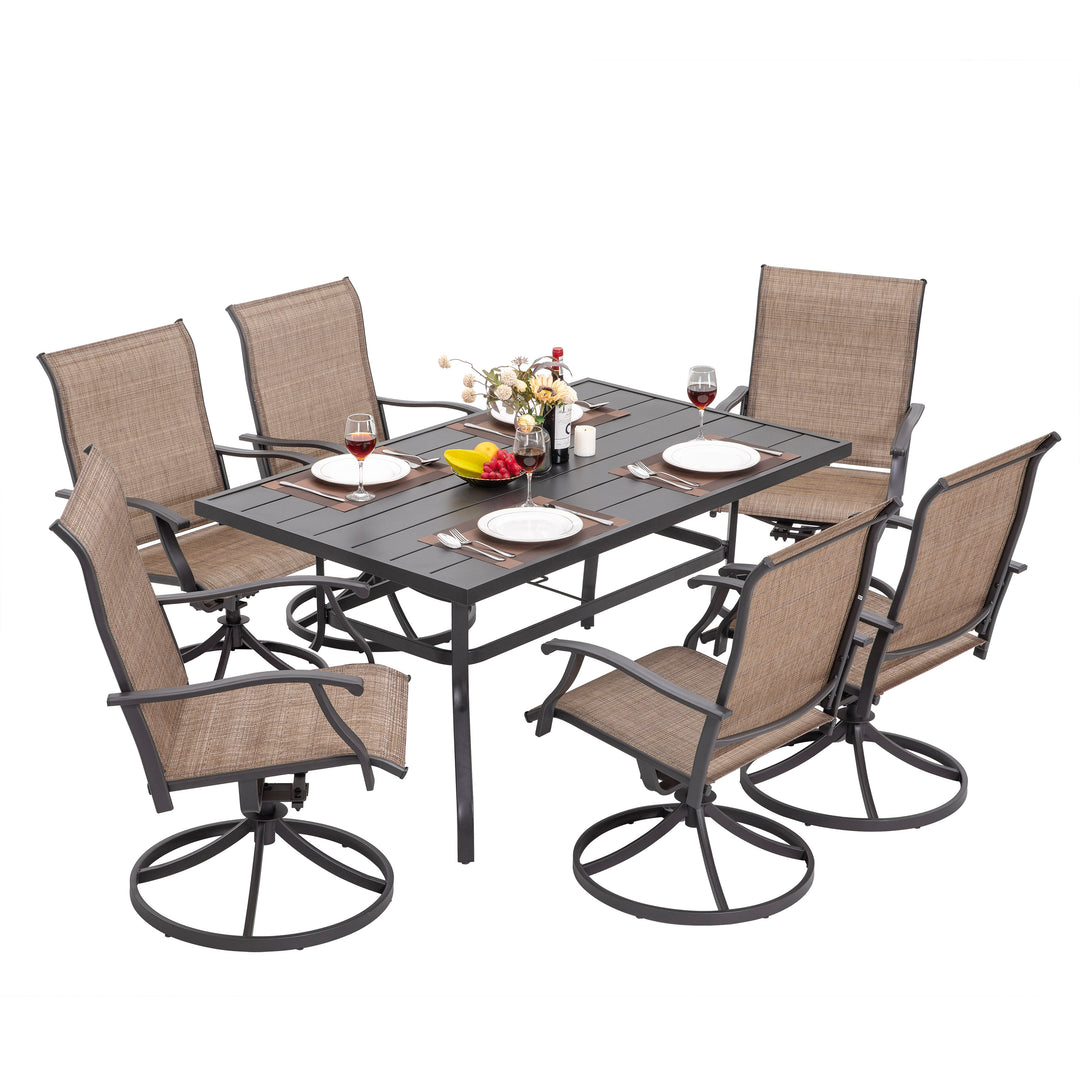 Outdoor 7-Piece Dining Set, Textilene Fabric, Powder-coated Steel Frame