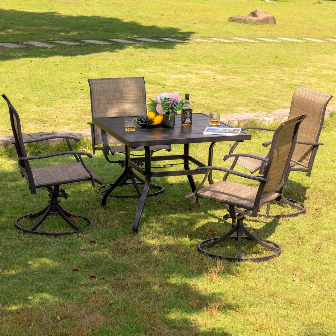Outdoor 5-Piece Dining Set, Textilene Fabric, Powder-coated Steel Frame