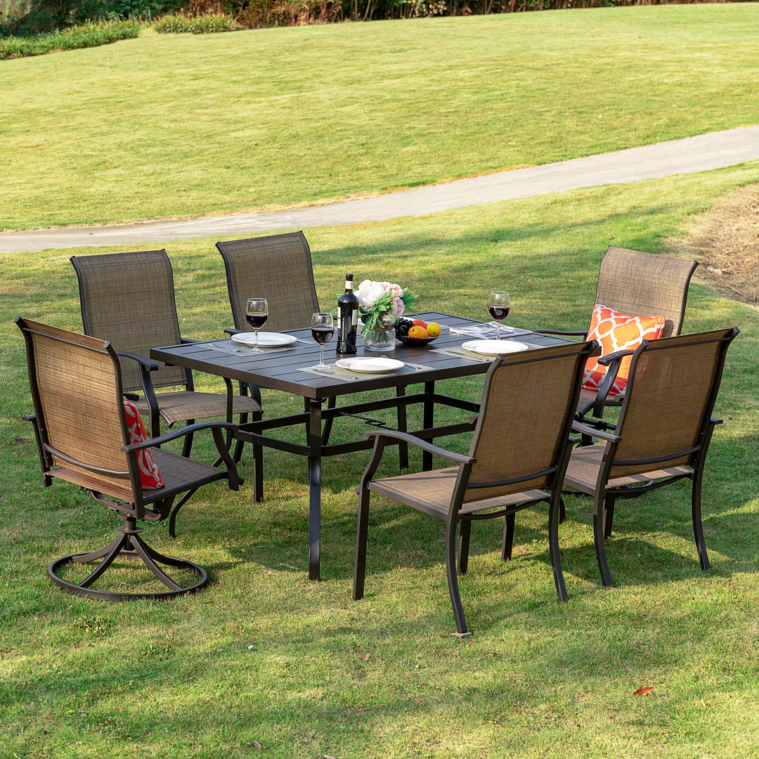 Outdoor 7-Piece Dining Set, Textilene Fabric, Powder-coated Iron Frame
