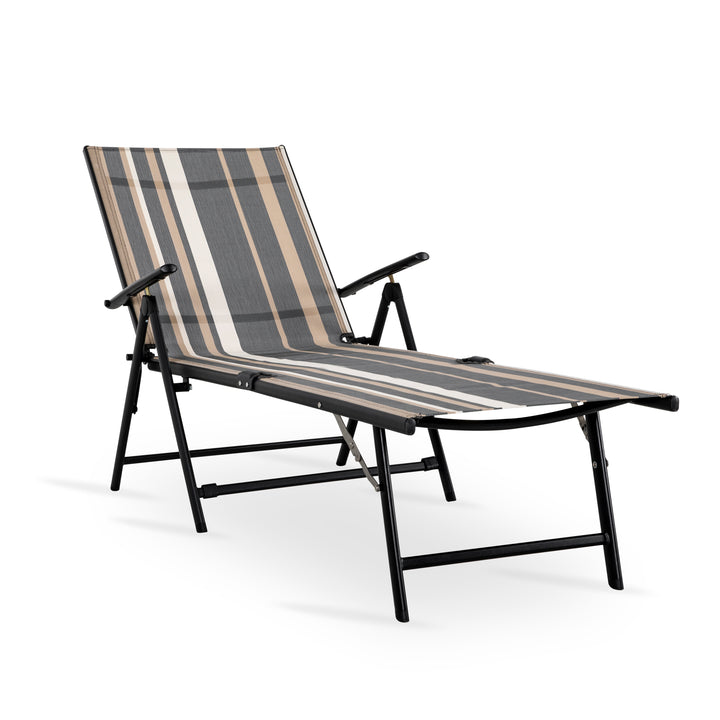 Outdoor Chaise Lounge Chair with 7 Position Adjustable Back, Steel Frame Folding Pool Chairs with Textilene