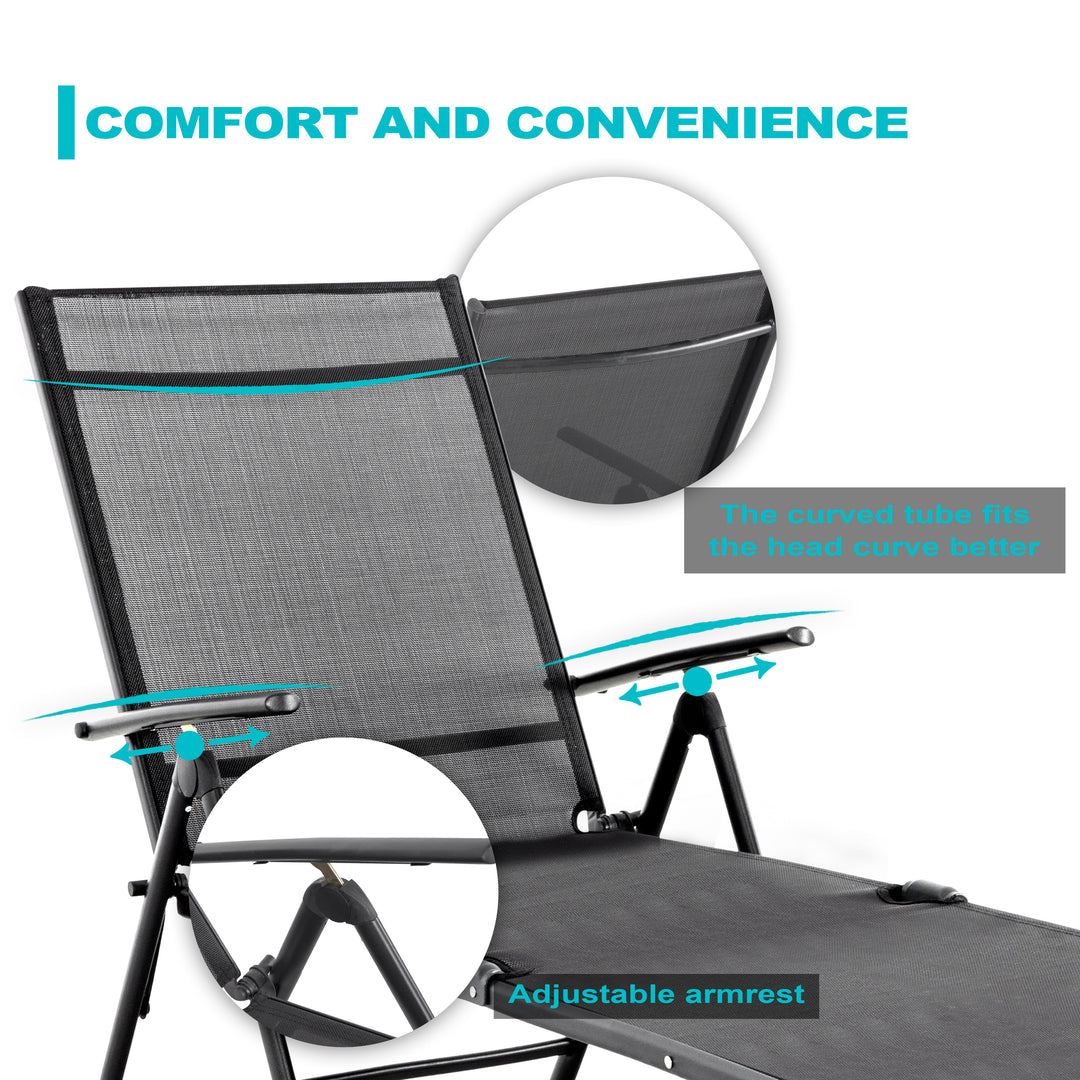 Chaise Lounge Chairs, Aluminum Folding Outdoor Chairs with Breathable Textile Fabric, 5 Position Adjustable Back Patio Recliner for Pool Side Beach Deck Yard