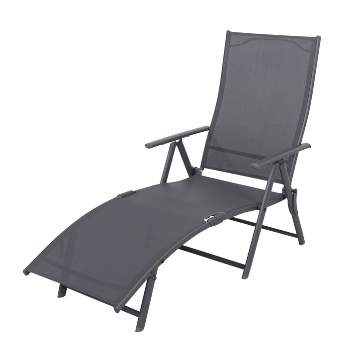 Outdoor Patio Folding Chaise Lounge Chair with 6-Position Adjustable Backrest and Breathable Textile Fabric, Beach, Yard, Pool, Lawn, Gray