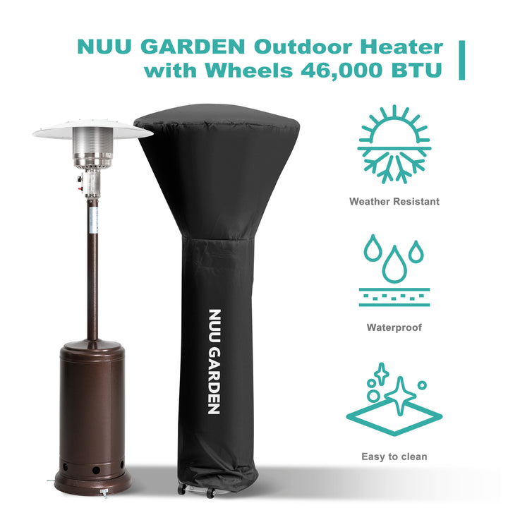 Outdoor 46,000 BTU Steel Propane Gas Patio Heater with Wheels and Cover