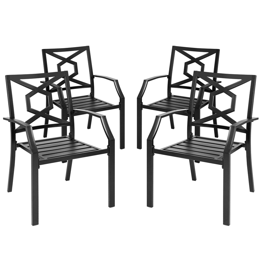 2 Piece Stackable Patio Dining Chairs, Metal Chairs All-Weather Patio Chairs with Armrests for Lawn, Porch and Backyard, Black