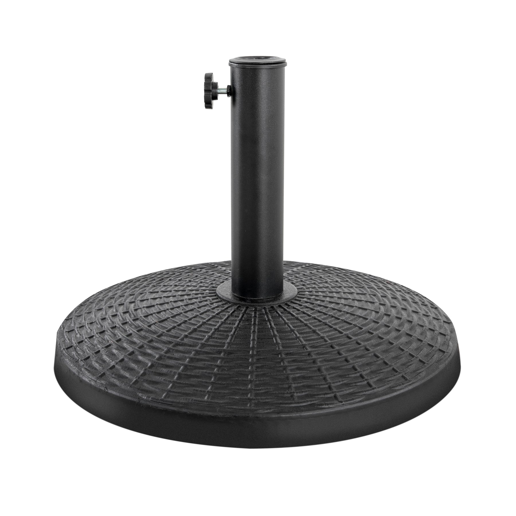 black patio umbrella with base Nuu Garden Umbrella Base | black, heavy-duty resin, weather resistant