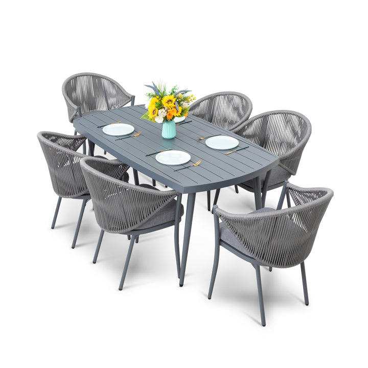 7 Pieces Outdoor Dining Set - Cast Aluminum Patio Furniture Conversation Sets