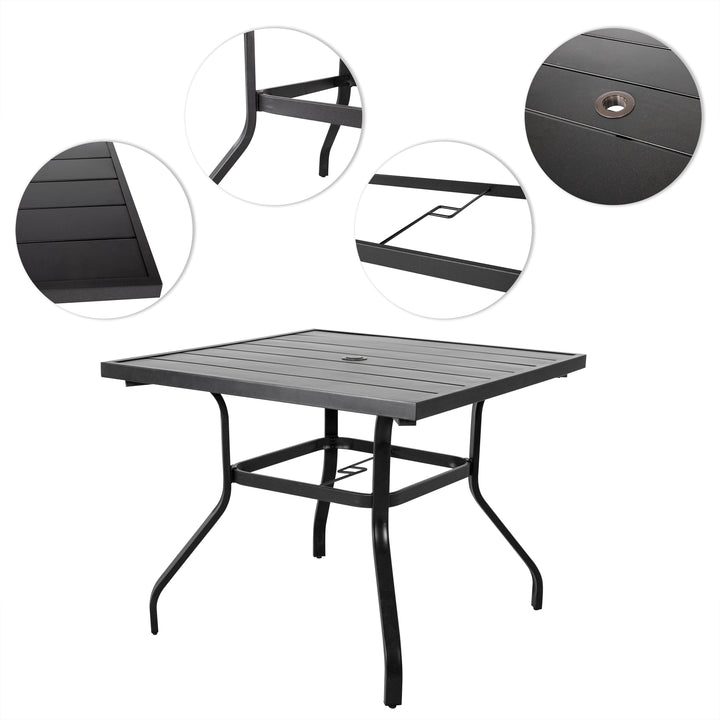 37 Inch Outdoor Square Steel Patio Dining Table with 1.57'' Umbrella Hole
