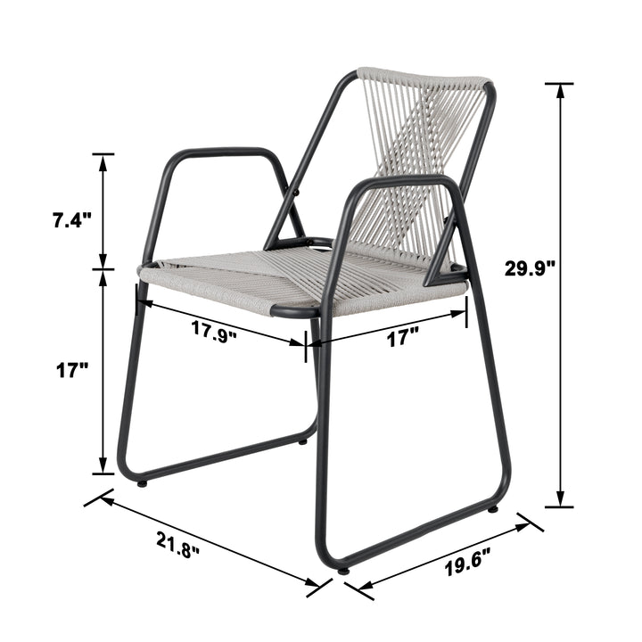 Single Outdoor Chair, Steel and Rope Dining Chair, Weather Resistant Woven Web Seat, Mid Century Design